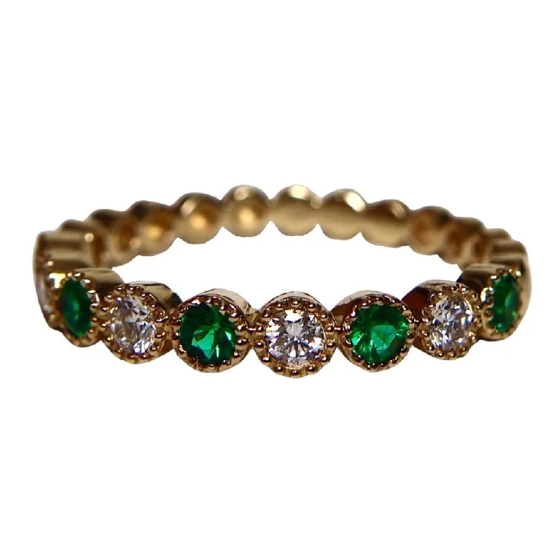 Alternating Bezel Set Diamond & Emerald Band