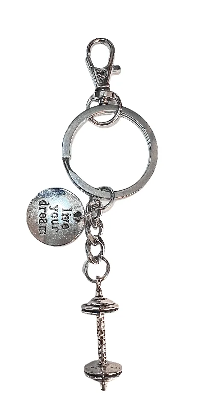 Women’s romantic pendant necklaces-Stainless Steel Dumbbell key chain live your dream quote