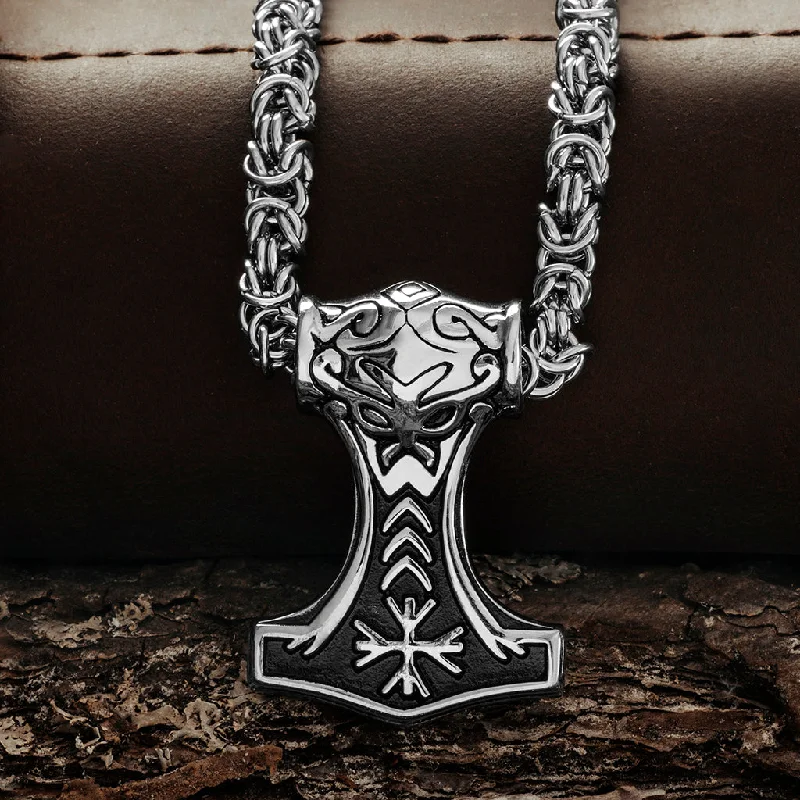 Women’s moonstone necklaces-King Chain Mjolnir, Stainless Steel