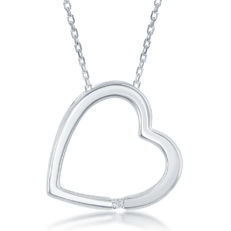 Women’s royal sapphire necklaces-Sterling Silver Diamond Accent Open Heart Pendant With  Chain