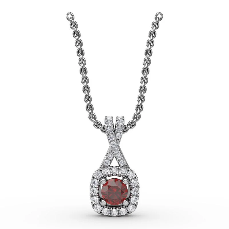 Women’s custom necklaces-Halo Ruby and Diamond Pendant P1631R