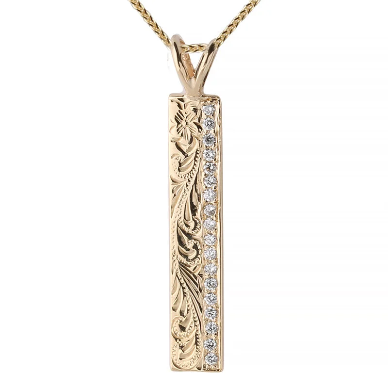 Women’s engraved name necklaces-14K Yellow Gold Hawaiian Heirloom Pendant w/Diamond 6mm Flat