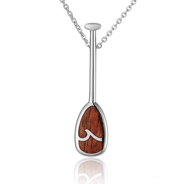 Women’s birthday necklaces-Hawaiian Jewelry Koa Wood inlaid Solid Silver Paddle Pendant (Chain Sold Separately)