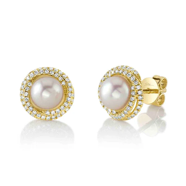 Women’s bold earrings-0.26CT DIAMOND & CULTURED PEARL STUD EARRING