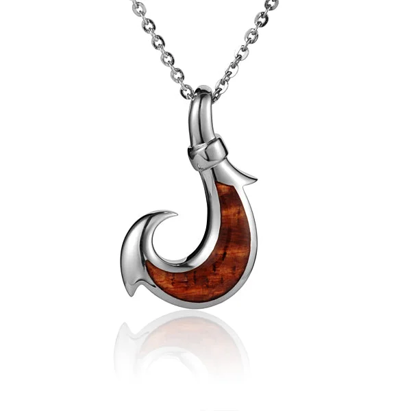 Women’s chokers with pendants-925 Sterling Silver Koa Wood Inlaid Fish Hook Pendant(S) (Chain Sold Separately)