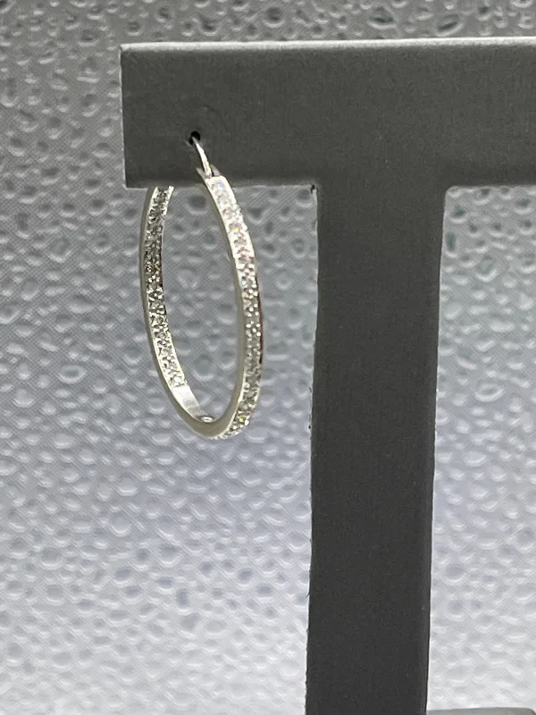 Women’s modern earrings-14 Karat White Gold Single Pierced Diamond Inside Out Hoop Earring