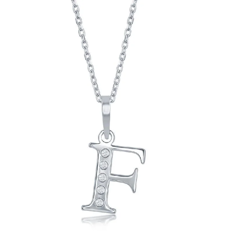 Women’s lock necklaces-Sterling Silver Diamond "F" Initial Pendant Chain