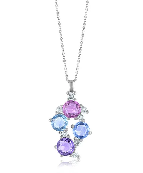 Women’s diamond solitaire necklaces-Mixed Colored Sapphire Elongated Pendant with Diamonds 23-JSA