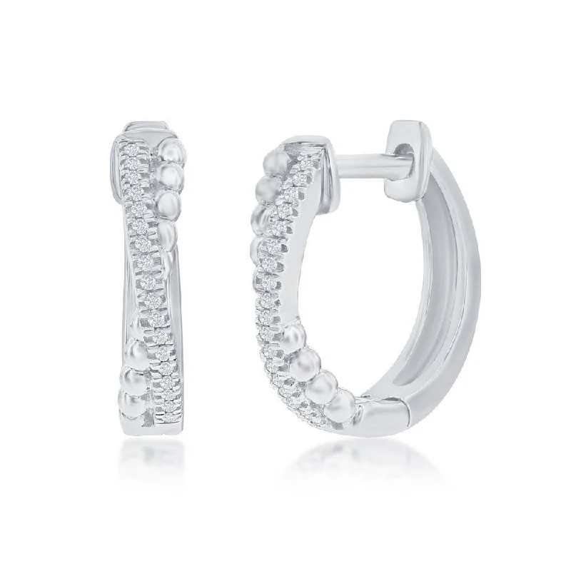 Women’s butterfly earrings-SS 0.06ctw 15mm 'X' Design I/SI2 Diamond Hoop Earring