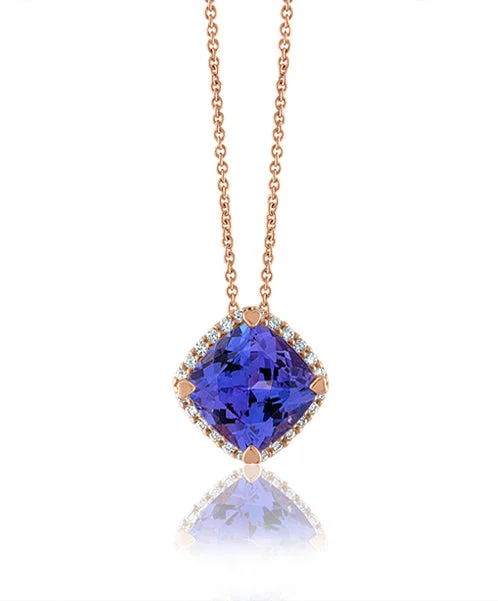 Women’s romantic pendant necklaces-Tanzanite Cushion Shaped Pendant with Diamonds 301-JSA