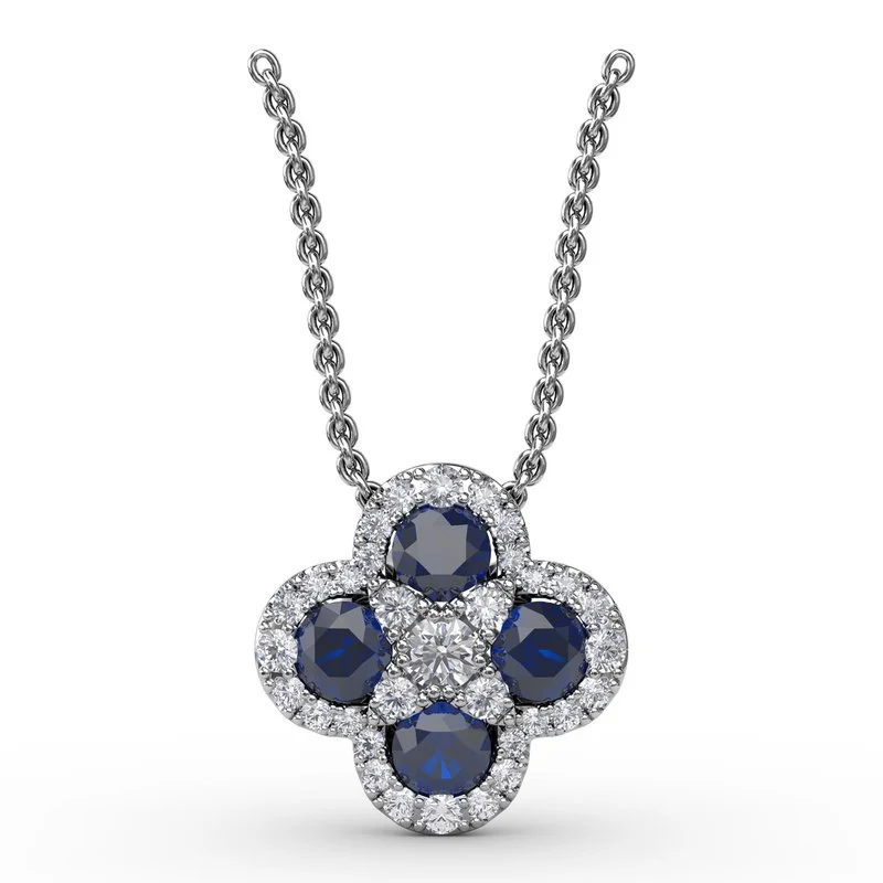 Women’s gold chain necklaces-Flower Sapphire and Diamond Pendant P1643S