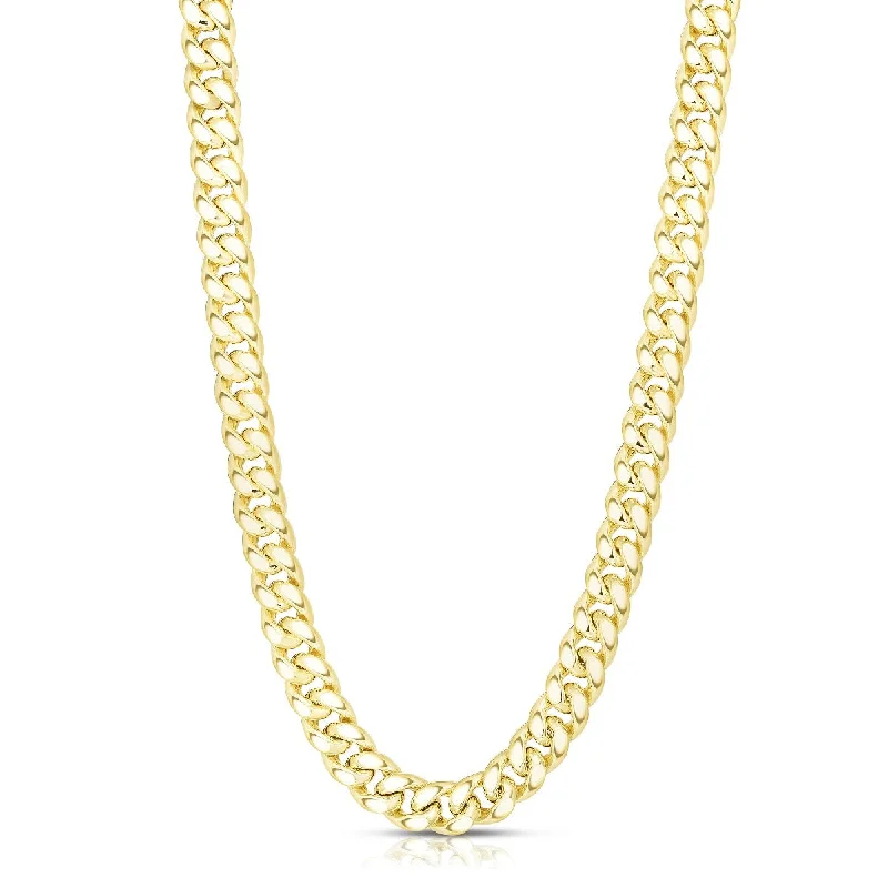 Women’s infinity pendant necklaces-14kt Gold 26" Yellow Finish Polished New Semi-Solid Miami Cuban Chain with Box Clasp NHMC350-26