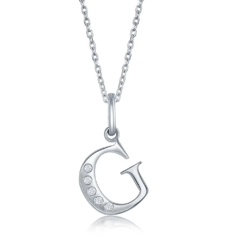 Women’s cross necklaces-Sterling Silver Diamond "G" Initial Pendant Chain