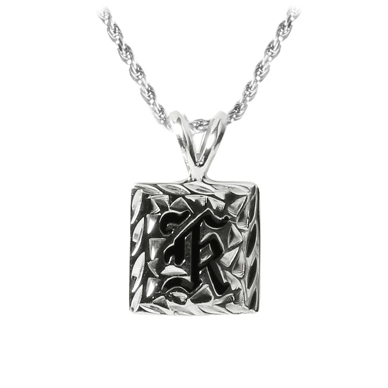 Women’s birthstone necklaces-Sterling Silver Custom-Made Initial Pendant Black Enamel Letter Diamond Cut Edge 12mm