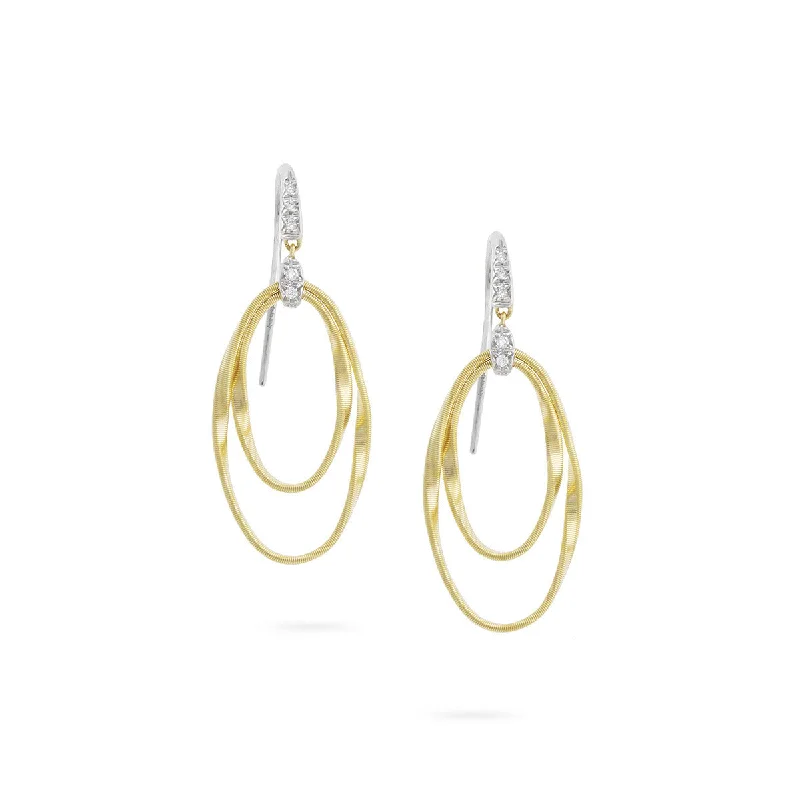 Women’s gemstone earrings-18K Yellow Gold and Diamond Double Concentric Hook Earring