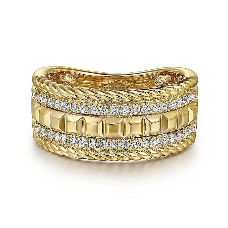 Gabriel & Co. 14k Yellow Gold Diamond And Rope Wide Band