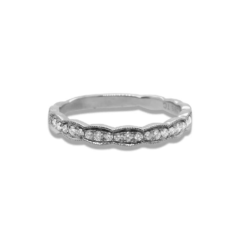 14k White Gold Diamond Band w/Wavy Edges - 0.23cttw