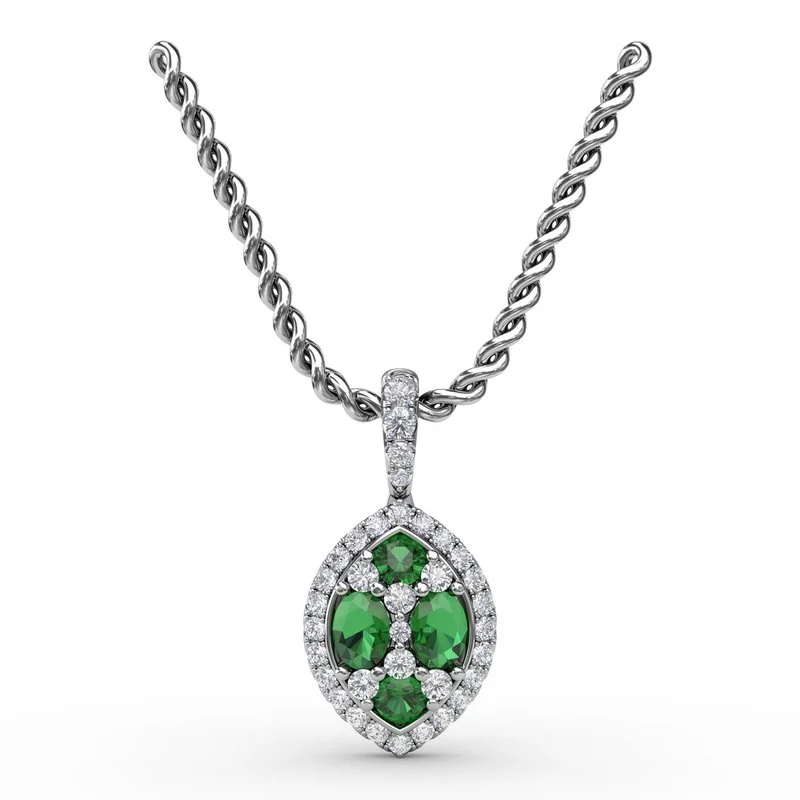 Women’s diamond pendant necklaces-Marquise Emerald and Diamond Pendant P1733E