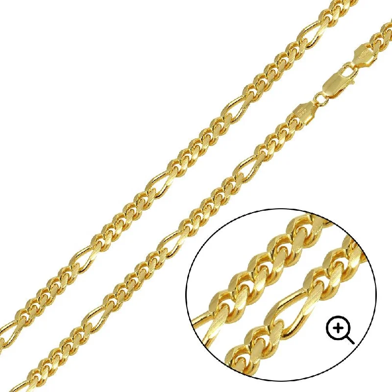 Women’s silver heart necklaces-Gold Plated 925 Sterling Silver Figaro Cuban Chain 6mm - CH465GP