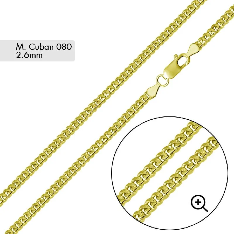 Women’s heart-shaped gold necklaces-Gold Plated 925 Sterling Silver Miami Cuban 080 Chain Link 2.6mm - CH339 GP