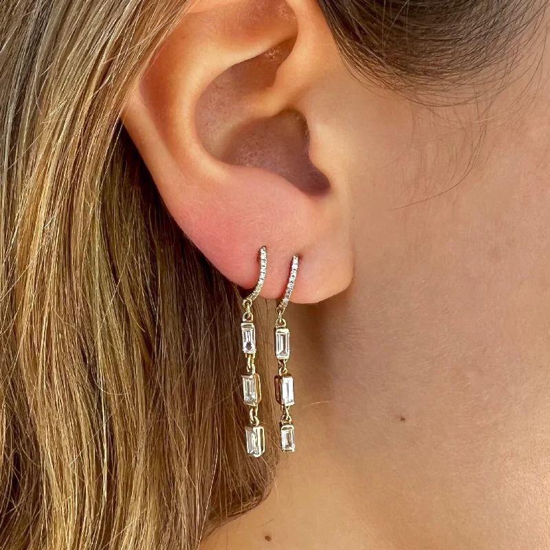 Women’s everyday earrings-Diamond Baguette Drop Earring