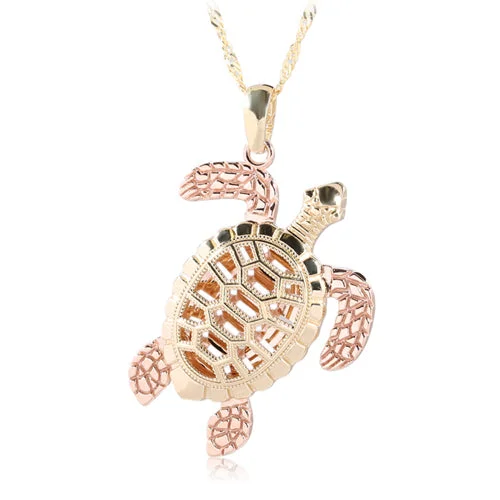 Women’s luxury gemstone necklaces-14K Gold Hawaiian Jewelry Turtle Pendant(Chain Sold Separately)