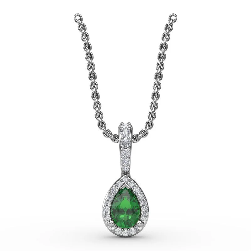 Women’s silver necklaces-Statement Emerald and Diamond Pendant P1394E