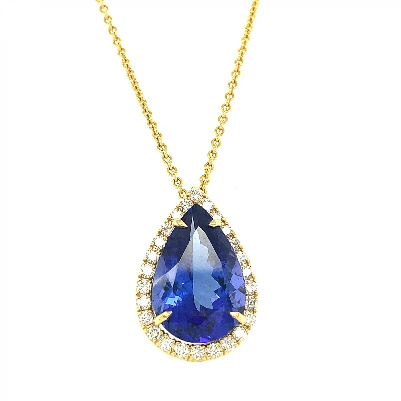 Women’s cross necklaces-Tanzanite Pear Shaped Pendant with Diamonds 100-JSA