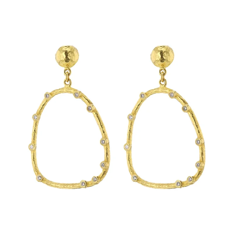 Women’s bridal drop earrings-Diamond Oblong Hoop Drop Earring