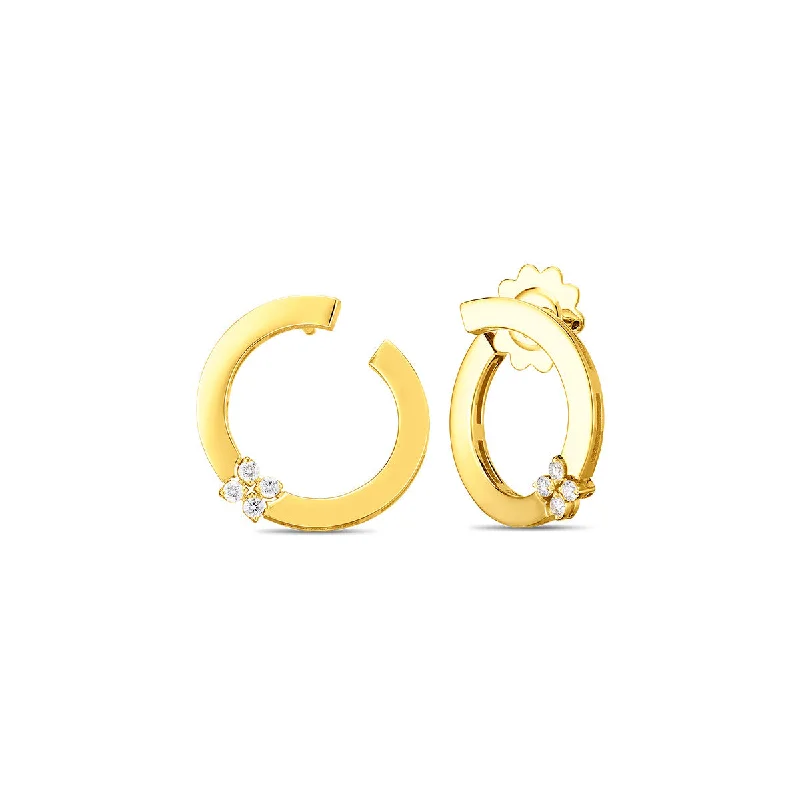 Women’s personalized earrings-18K Love in Verona Single Diamond Flower Circle Hoop Earring