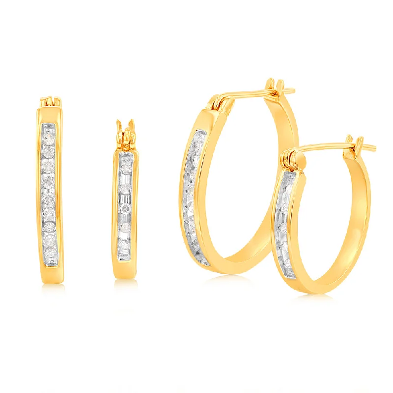 Women’s gem-encrusted earrings-1/4 Carat Diamond Hoop Earring Set in Gold Plated Silver