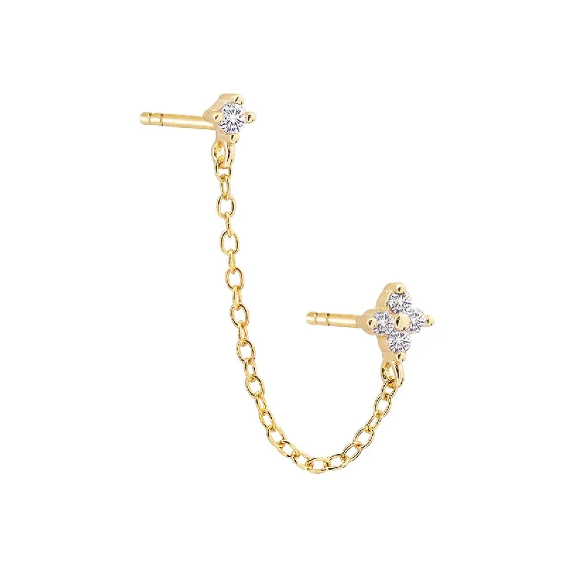 Women’s lock and key necklaces-Tiny Flora Chain Studs Set