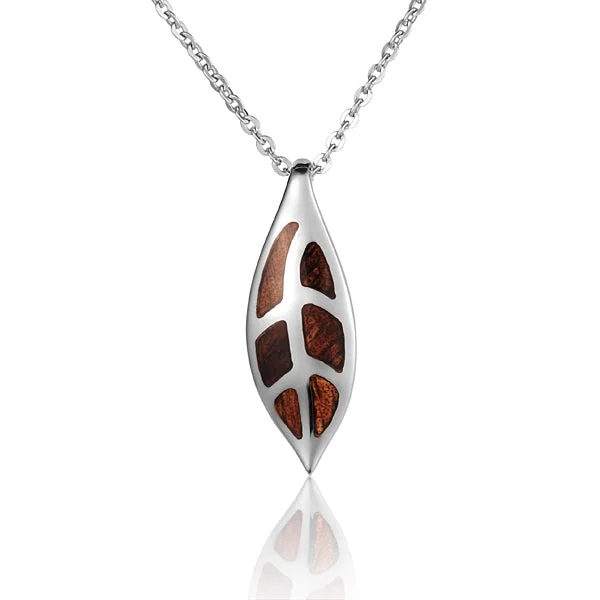 Women’s luxury necklaces-Sterling Silver Maile Leaf Koa Wood Inlaid Pendant (Chain Sold Separately)