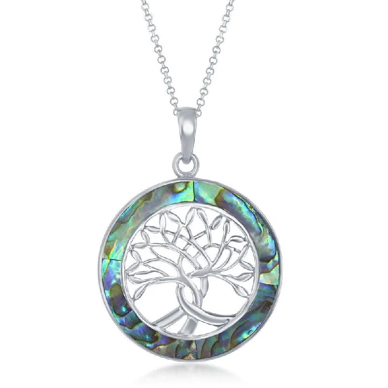 Women’s elegant pearl necklaces-Sterling Silver Tree of Life Round Pendant With Chain - Abalone