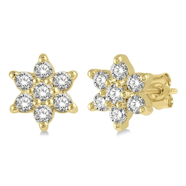 Women’s flower stud earrings-1/6 ctw Floral Round Cut Diamond Petite Fashion Earring in 10K Yellow Gold