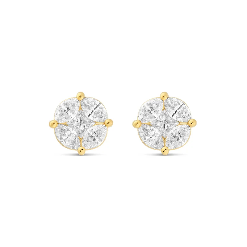 Women’s antique earrings-10K Yellow Gold Stud with Multi-Shape Diamond Earring