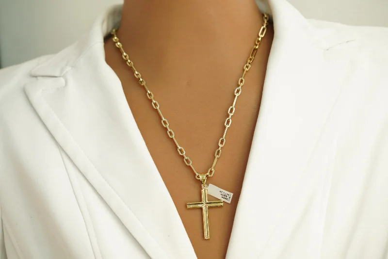 Women’s pearl necklaces-14k Abstract Chain with Cross Pendant