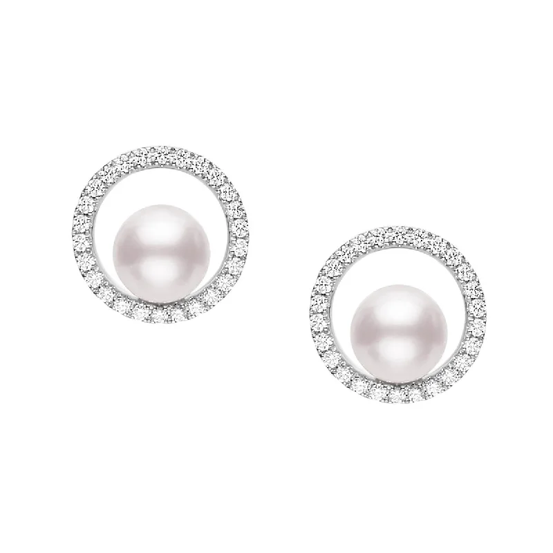 Women’s elegant earrings-Classic Akoya Cultured Pearl Earring with Diamonds