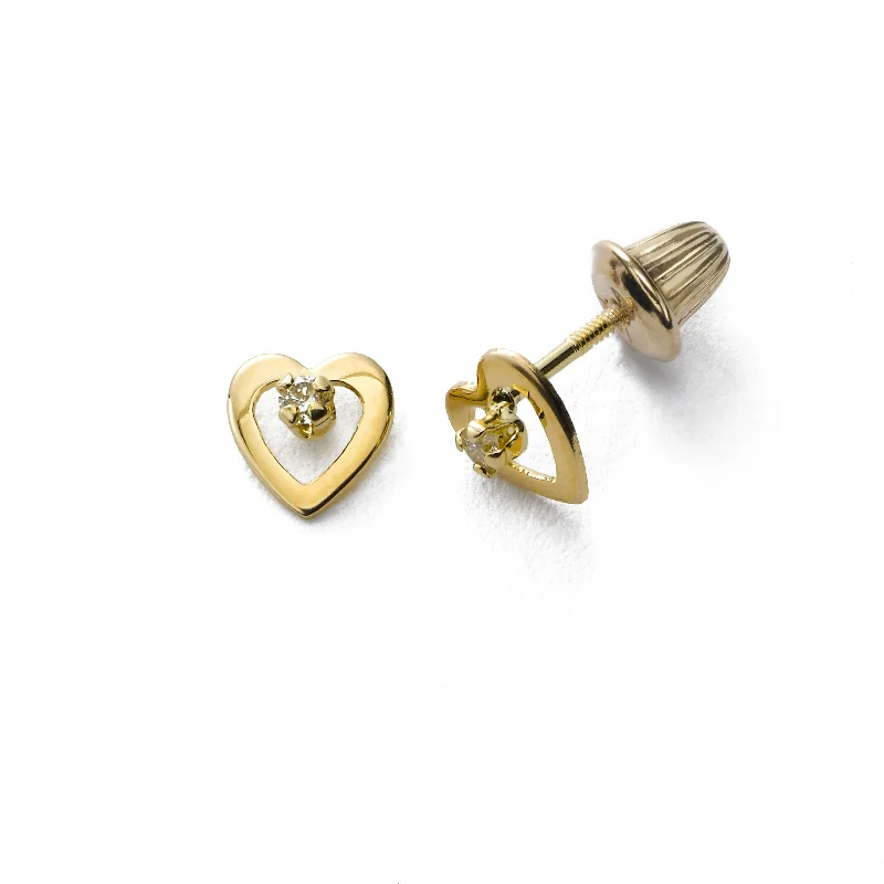 Women’s emerald stud earrings-Child's Tiny Heart Earring with Diamond Accent, 14K