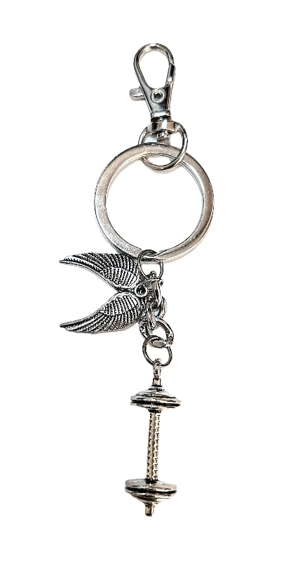 Women’s emerald necklaces-Silver Stainless Steel  Dumbbell key chain with Phoenix wings