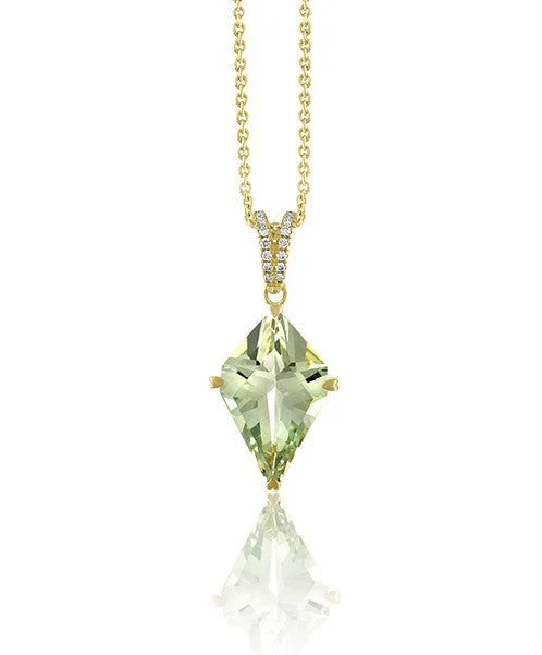 Women’s sapphire necklaces-Green Quartz Kite Shaped Pendant with Diamonds 330-JSA