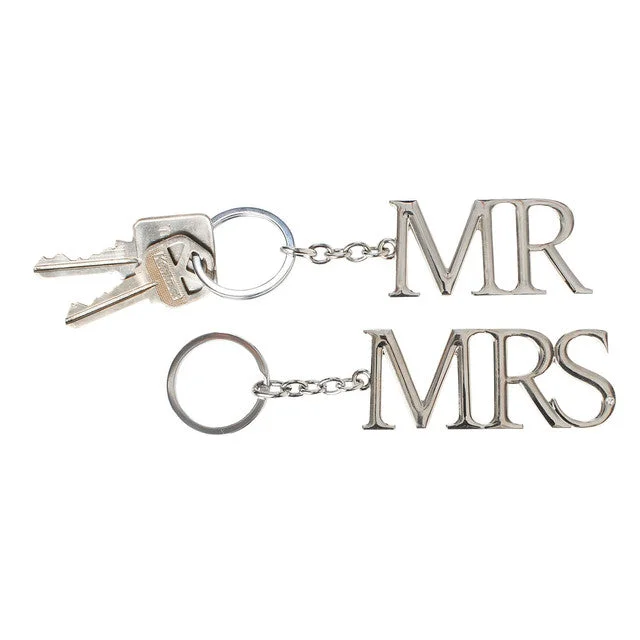 Women’s handmade necklaces-MR & MRS Silver Keychain Set of 2