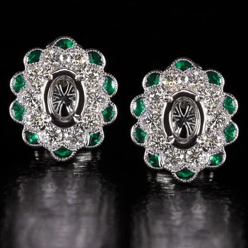 Women’s opal earrings-VINTAGE STYLE 1ct G VS EX CUT OVAL DIAMOND EMERALD HALO EARRING SETTING MOUNT