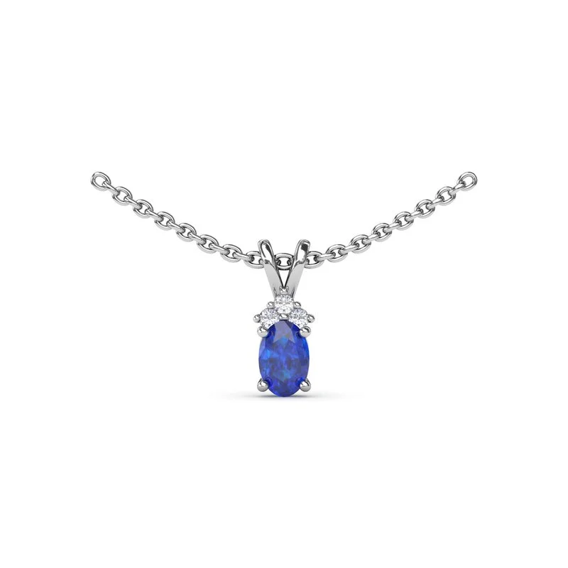 Women’s adjustable necklaces-Oval Sapphire and Diamond Pendant P1857S