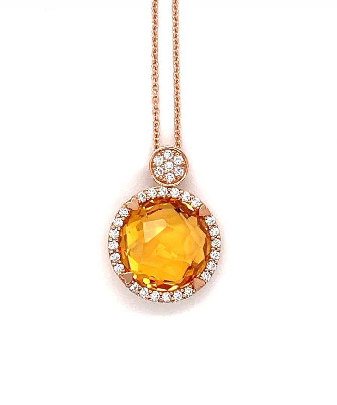 Women’s multi-strand necklaces-Mini Citrine Pendant with Diamonds 289-JSA