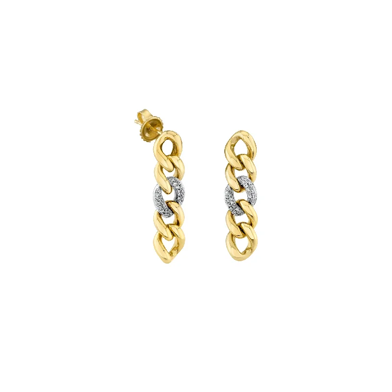 Women’s silver earrings-Gold & Diamond Small Link Drop Earring