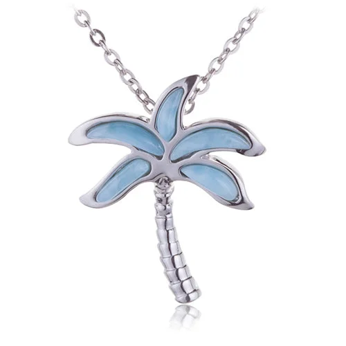 Women’s long necklaces-Larimar Sterling Silver Palm Tree Pendant(Chain Sold Separately)