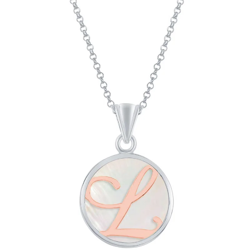 Women’s birthday necklaces-Classic Women's Pendant with Chain - MOP Rose Gold 'L' Script Initial | K-8614