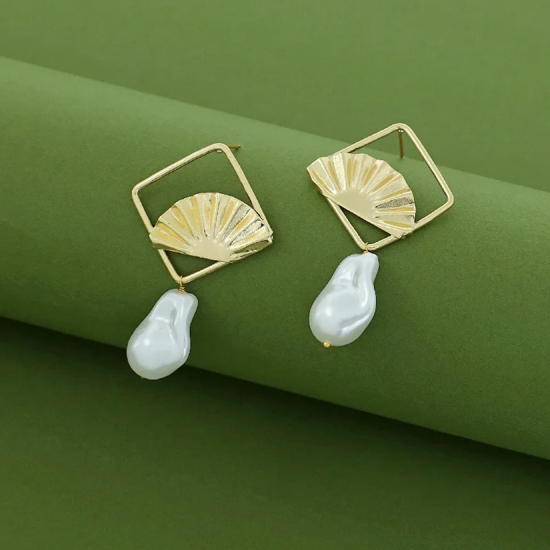 Women’s geometric earrings-Golden Diamond Fold Leaf Baroque Earring