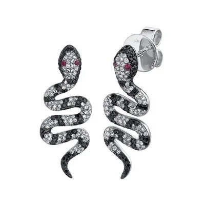 Women’s diamond hoop earrings-1.22CT BLACK & WHITE DIAMOND & 0.04CT RUBY SNAKE EARRING